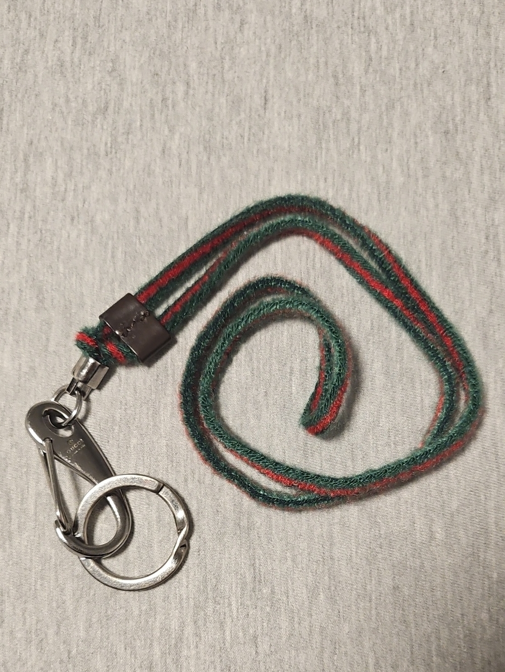Gucci Green and Red Striped Men’s Key Lanyard with Metal Hardware
